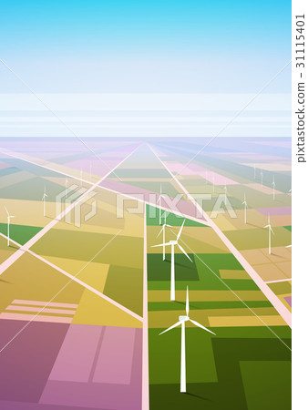 Wind Turbine Energy Renewable Station Field - Stock Illustration ...