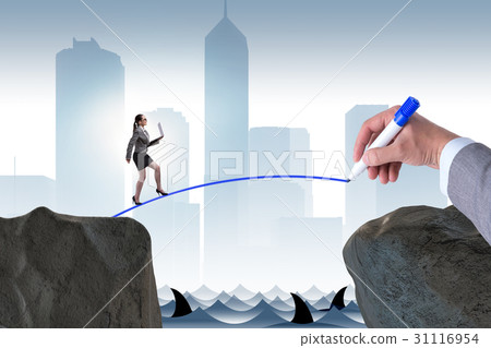 Hand drawing bridge under businesswoman Hand drawing bridge under businesswoman 31116954