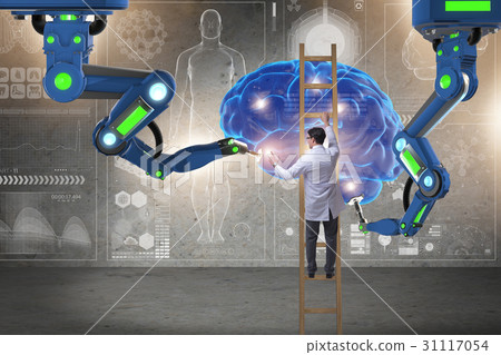 Doctor in futuristic medical concept with brain Doctor in futuristic medical concept with brain 31117054