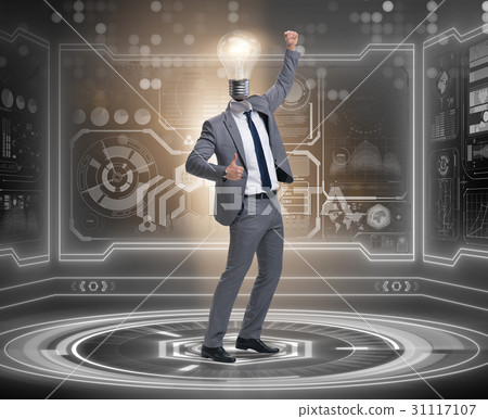 Businessman in new idea concept with light bulb Businessman in new idea concept with light bulb 31117107