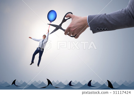 Businessman flying holding balloon 31117424