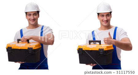 Repairman with toolbox isolated on white Repairman with toolbox isolated on white 31117550