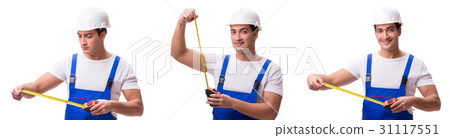 Man with tape measure isolated on white 31117551
