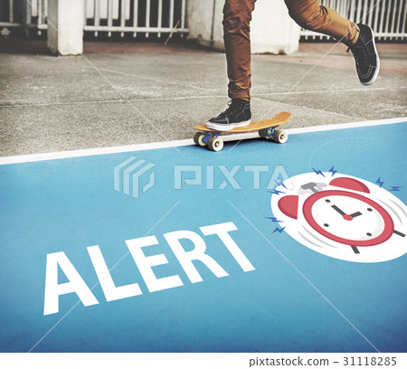 Skater boy rushing for important appointment with alarm clock illustration Skater boy rushing for important appointment with alarm clock illustration 31118285