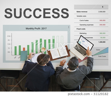 Businessmen working on laptop network graphic overlay banner on desk 31120182