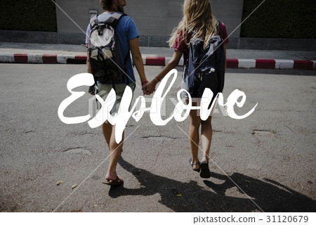 Friends Travel Backpacker Journey with Quote Graphic Friends Travel Backpacker Journey with Quote Graphic 31120679