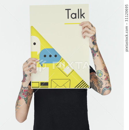 Hands holding network graphic overlay banner 31120695