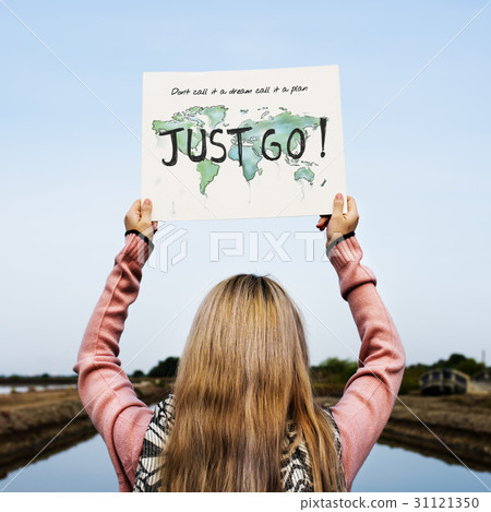 Woman wanderlust travel destination countryside 31121350