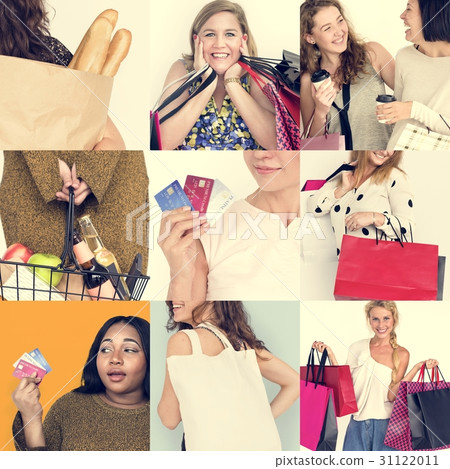 Set of Diverse Women Enjoying Sale Buy Shopping Studio Collage Set of Diverse Women Enjoying Sale Buy Shopping Studio Collage 31122011