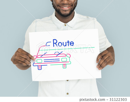 Man holding banner of automotive car rental transportation advetisement 31122303