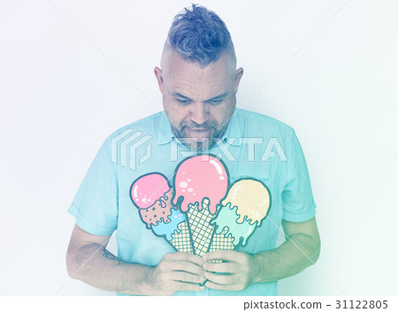 Caucasian Man holding Three Ice Cream Caucasian Man holding Three Ice Cream 31122805
