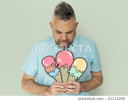 Caucasian Man holding Three Ice Cream Caucasian Man holding Three Ice Cream 31122806