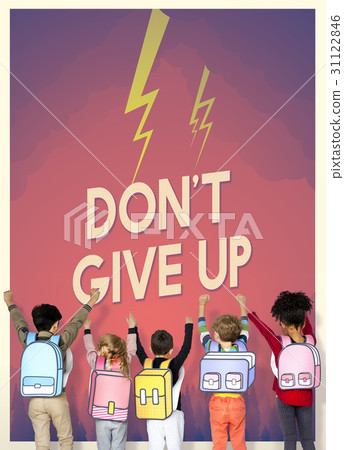 Group of school kids with aspiration word graphic Group of school kids with aspiration word graphic 31122846
