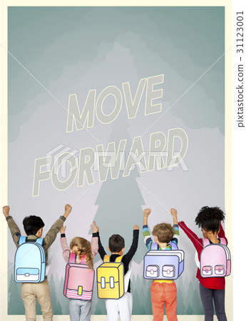 Group of school kids with aspiration word graphic Group of school kids with aspiration word graphic 31123001