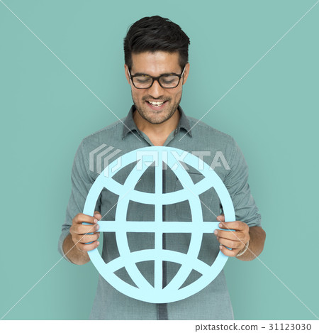 A man holding global community sign 31123030