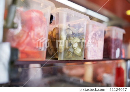 containers with food at restaurant kitchen containers with food at restaurant kitchen 31124057