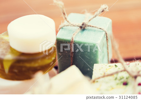 close up of handmade soap bars on wood close up of handmade soap bars on wood 31124085