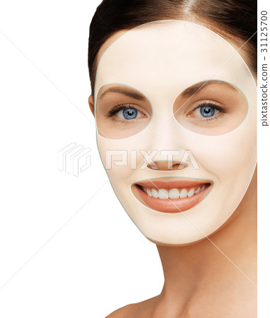 close up of woman with collagen facial mask 31125700
