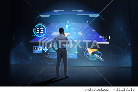 businessman looking at gps navigator map over dark 31128118