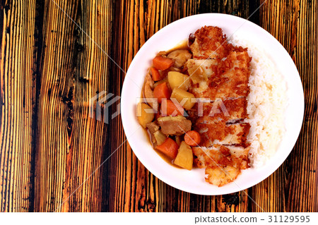 Rice with fried dolly fish, japanese yellow curry 31129595