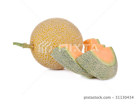 whole and sliced melon on white background 31130434