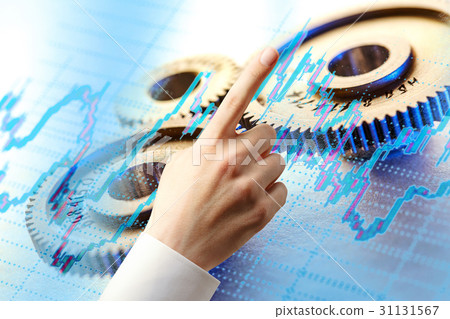 Candlestick chart, ratchets and hand 31131567