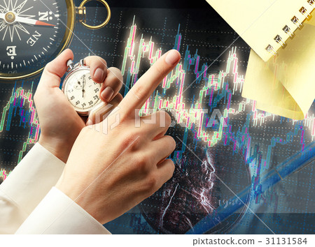 Candlestick chart, stopwatch and hand 31131584