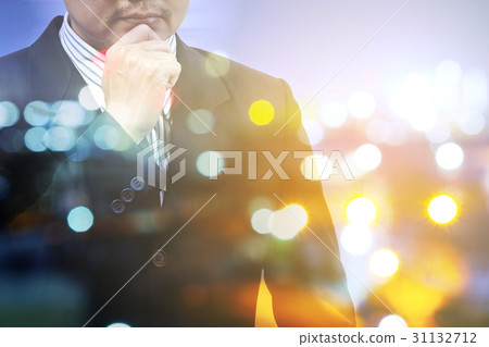 Double exposure night city and Businessman  31132712
