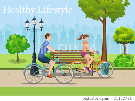 Couple Riding Bicycles In Public Park, 31132758