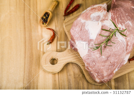 Pork and spices on the table. Cooking. Pork and spices on the table. Cooking. 31132787