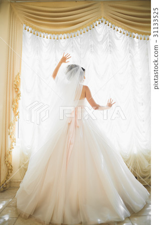 Gorgeous happy luxury brunette bride near a window Gorgeous happy luxury brunette bride near a window 31133525