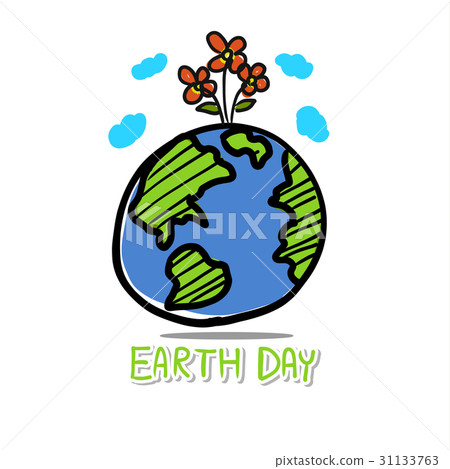 Drawing Globe and flower with wording earth day 31133763