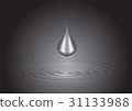 Drops  silver with ripple on black background 31133988