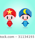 2 cute robots are floating on the air 31134193