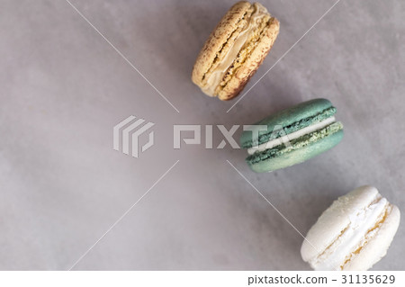 French macaroons on gray background 31135629