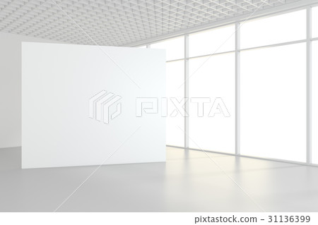Blank white billboard in empty room with big 31136399