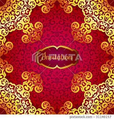Rich gold invitation card in the Indian style Rich gold invitation card in the Indian style 31140157
