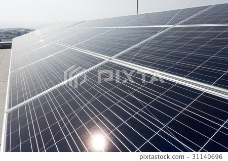 Solar panel power generation system exposed to sunlight in direct sunlight roof installation and blue sky white cloud ECO energy power liberalization image 31140696
