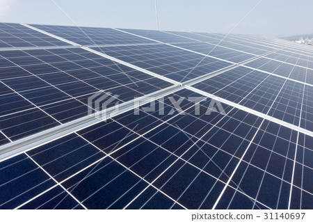 Solar panel power generation system exposed to sunlight in direct sunlight roof installation and blue sky white cloud ECO energy power liberalization image 31140697