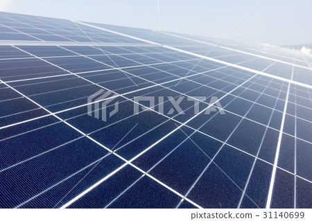 Solar panel power generation system exposed to sunlight in direct sunlight roof installation and blue sky white cloud ECO energy power liberalization image 31140699