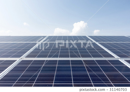 Solar panel power generation system exposed to sunlight in direct sunlight roof installation and blue sky white cloud ECO energy power liberalization image 31140703