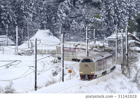 Sunrise Express running on Winter's Hakusen Line Sunrise Express running on Winter's Hakusen Line 31142828