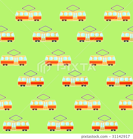 Cute colorful tram pattern, streetcar and tranway Cute colorful tram pattern, streetcar and tranway 31142917