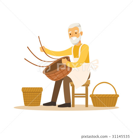 Senior man weaving baskets, craft hobby or 31145535
