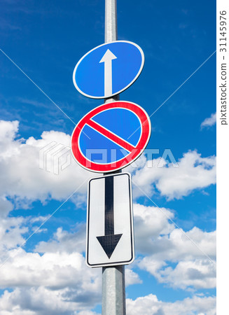 Different road signs against the blue sky Different road signs against the blue sky 31145976
