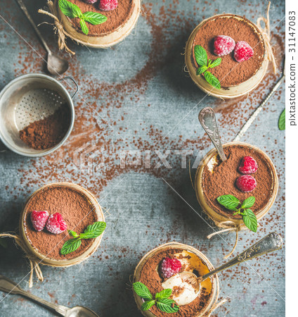 Homemade dessert Tiramisu in glasses, copy space Homemade dessert Tiramisu in glasses, copy space 31147083