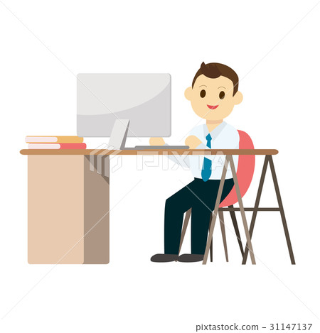 Young business man working on desk with computer  31147137