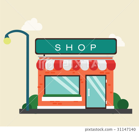 Flat store market with bush and pole vector 31147140