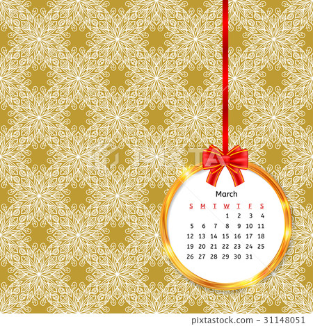 Calendar 2017 in golden circle frame with red bow 31148051