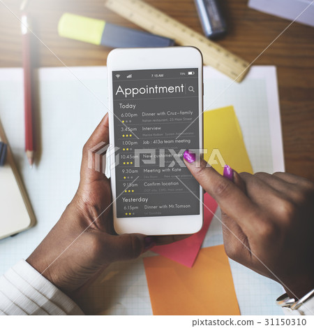 Graphic of personal organizer appointment schedule on mobile phone Graphic of personal organizer appointment schedule on mobile phone 31150310